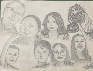 Child's drawing of the Allin family